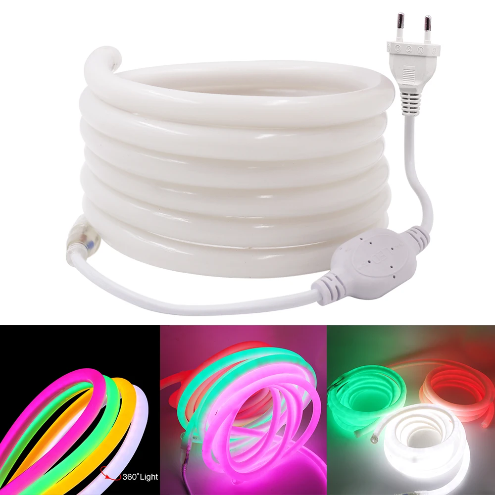 360 Round Neon Led Light Strip 220V 120LED 2835 Tube Flexible Rope Lights Waterproof 1m 10m 20m 50m 100m Holiday Home Decoration