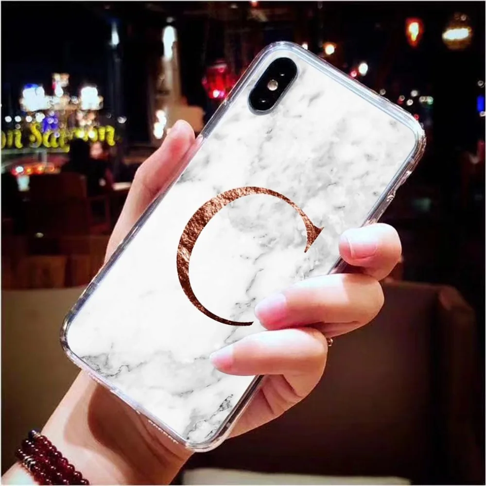 Письмо монограмма A B C D белый мрамор Мягкий ТПУ чехол для телефона iphone 5S 5 SE 6 6s Plus 7 7Plus 8 8Plus X XS Max XR