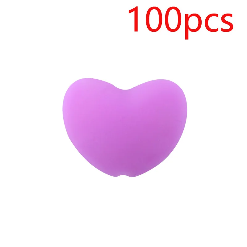 XCQGH 100 шт DIY Детские молярные силиконовые бусины-сердечки цепочка для детской соски браслет аксессуары свободные бусины Прорезыватель - Цвет: Фиолетовый