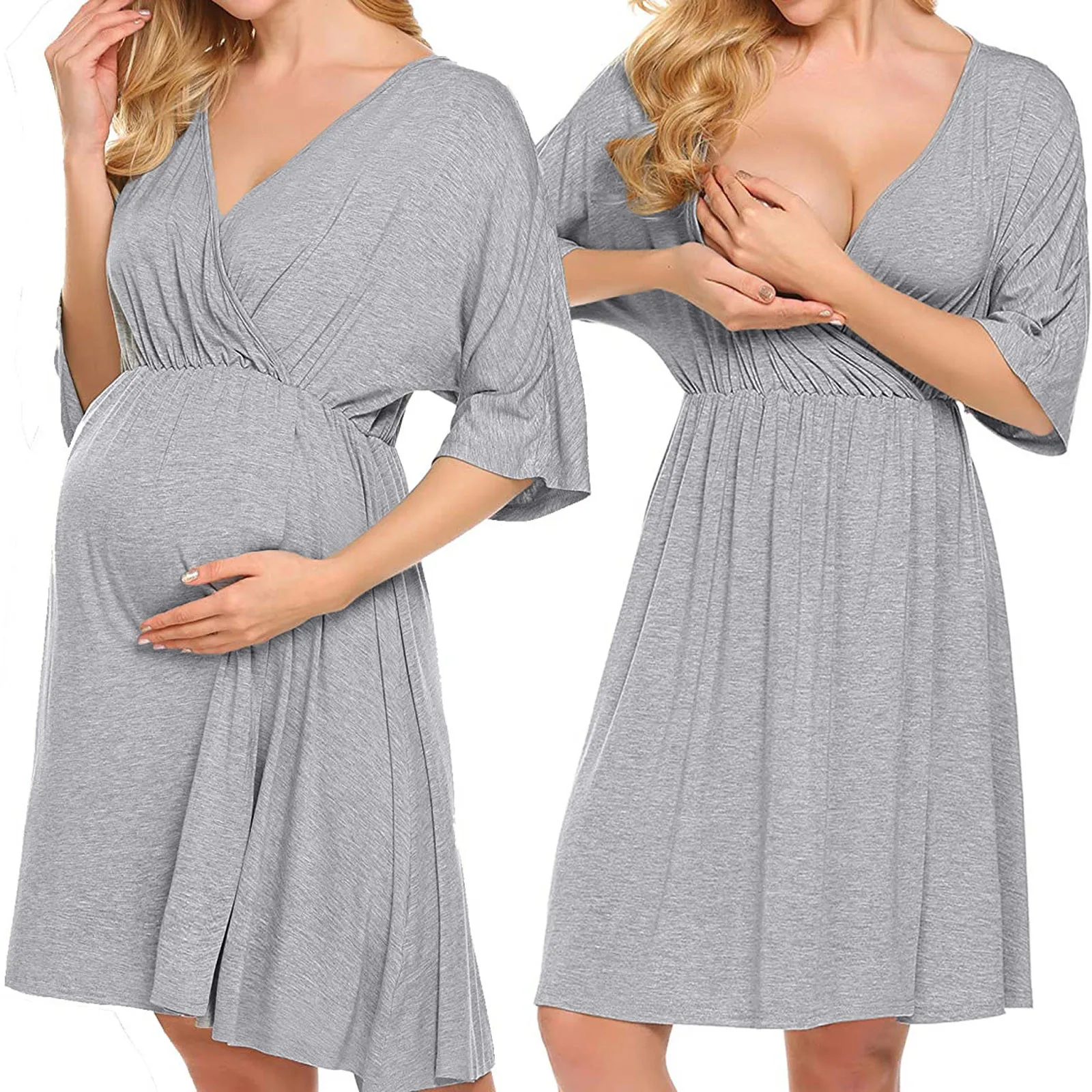 Women's Maternity Dress Nursing Nightgown For Breastfeeding Solid Color 