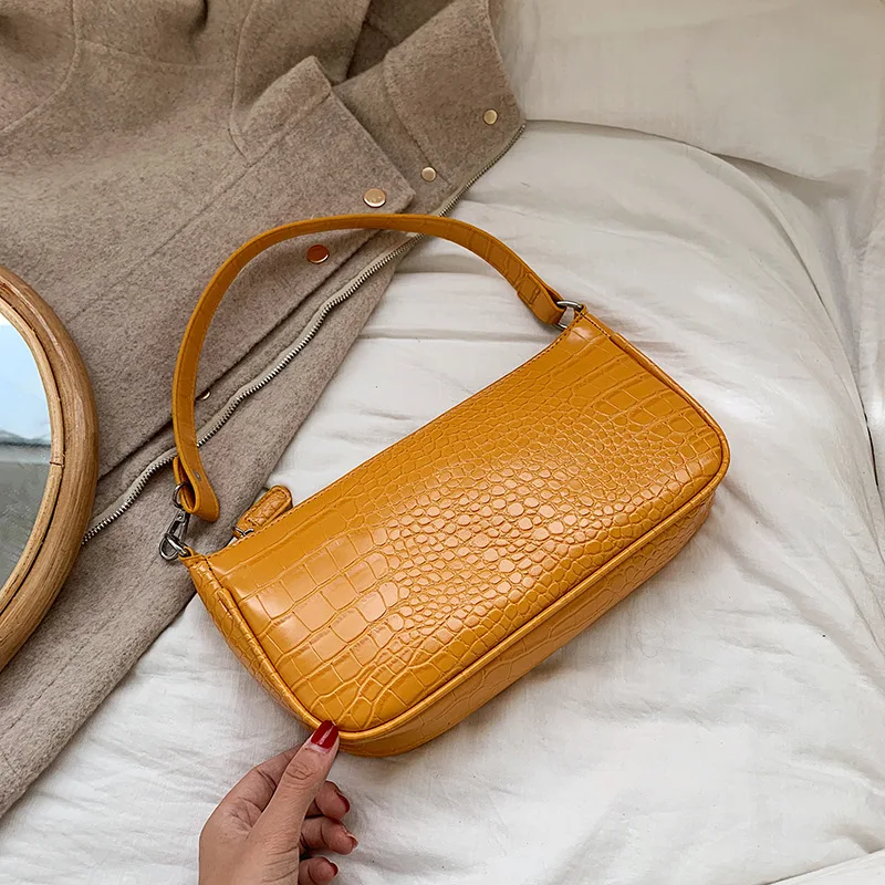 

Crocodile Pattern Vintage Leather Shoulder Bags Women Cell Phone bags Purses Lady Simple Totes luxury Handbag Underarm package