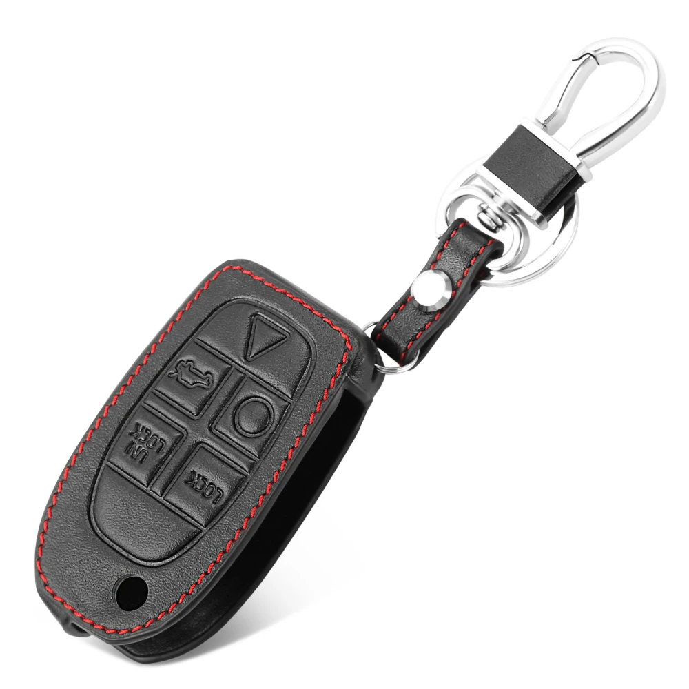 Leather Car Key Case For Volvo S80 S60 V50 V70 XC70 XC90 5 Button Remote Fob