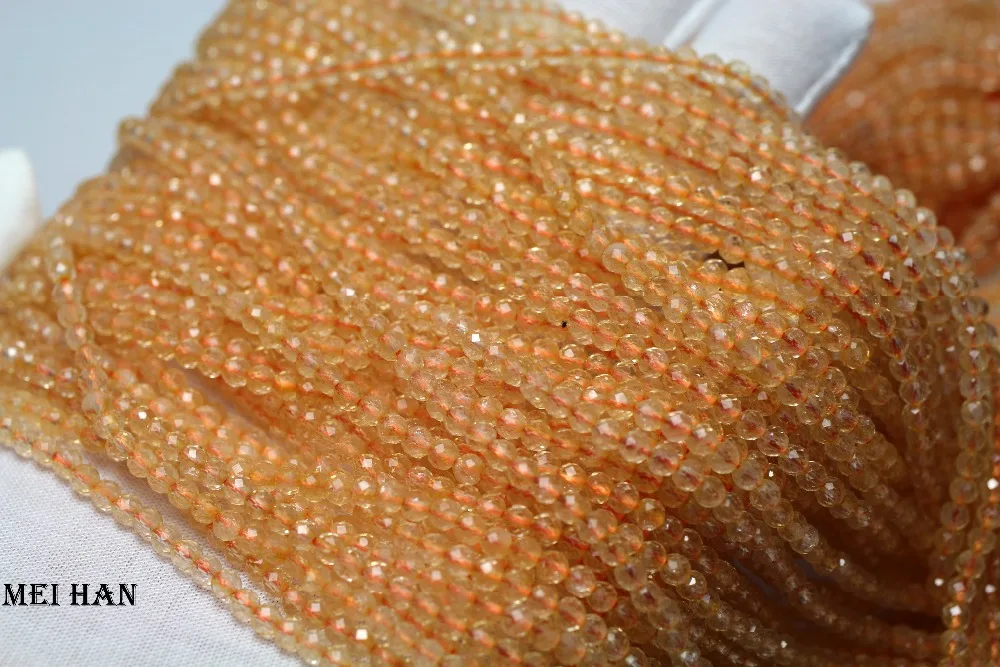 Meihan натуральный цитрин 3,3-3,6 мм(3 нити/комплект) желтый кварц граненые круглые свободные бусины для ювелирных изделий DIY браслет и ожерелье
