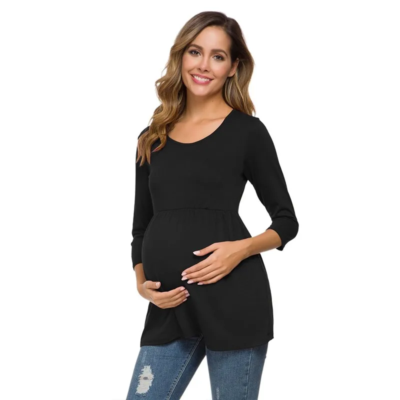 Блузки для беременных с рукавом 3 четверти; Одежда для беременных; рубашка для беременных; женская одежда с круглым вырезом; однотонный топ для беременных женщин - Цвет: pic