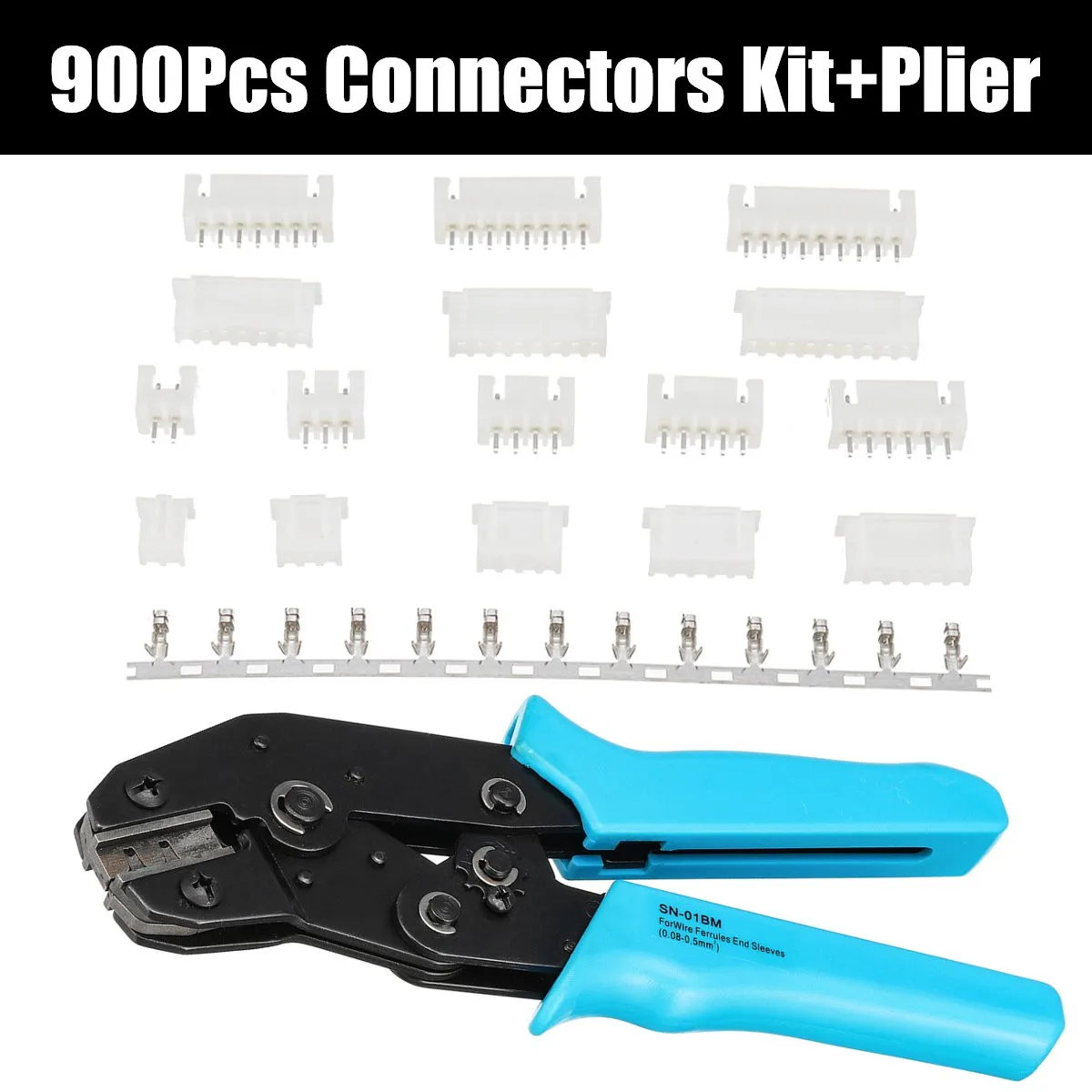 

900Pcs JST-XH 2.54mm Connectors Assortment Kit Crimping Tool with Hand Ferrule Crimper Plier Crimp Tool Kit