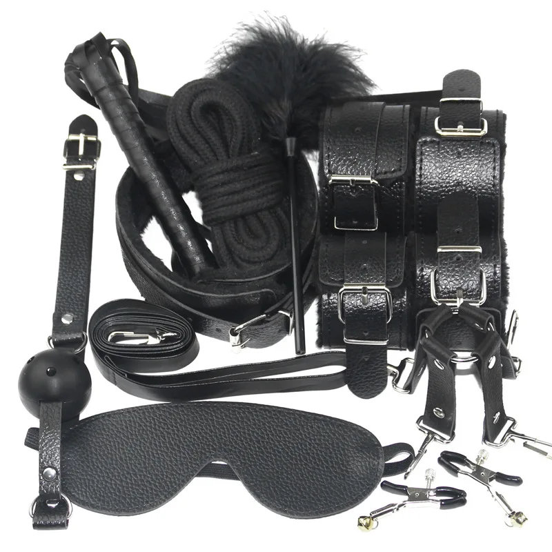Sexy plush 10-piece set couple flirt props leather handcuffs adult supplies alternative toys