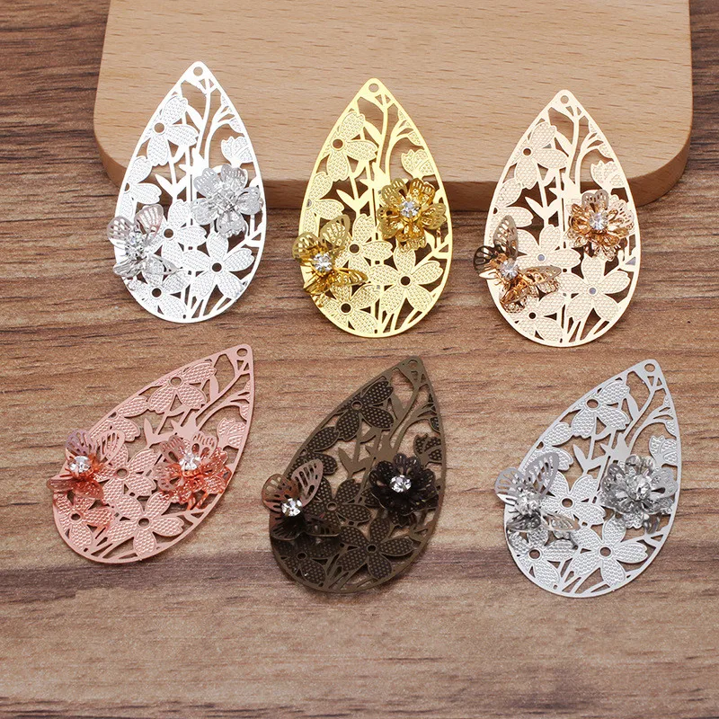 

10pcs 45x27mm Gold /Silver Plated Flowers Butterfly Water Drop Pendant Charms DIY Hand Made Jewelry Accessories