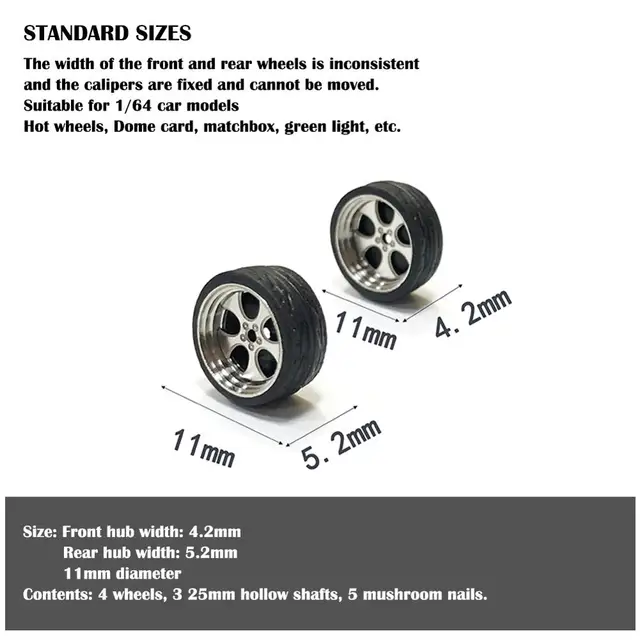 New 1/64 Scale Alloy Wheels Model Universal Modification Tire Diecasts Alloy Wheel Tire Rubber Tires Toy Accessories Wheels 6