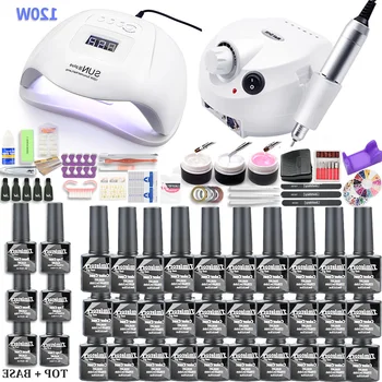

Manicure Set Acrylic Nail Kit With 120/54W Nail Lamp 35000RPM Nail drill Machine Gel Nail Polish Set All For Manicure