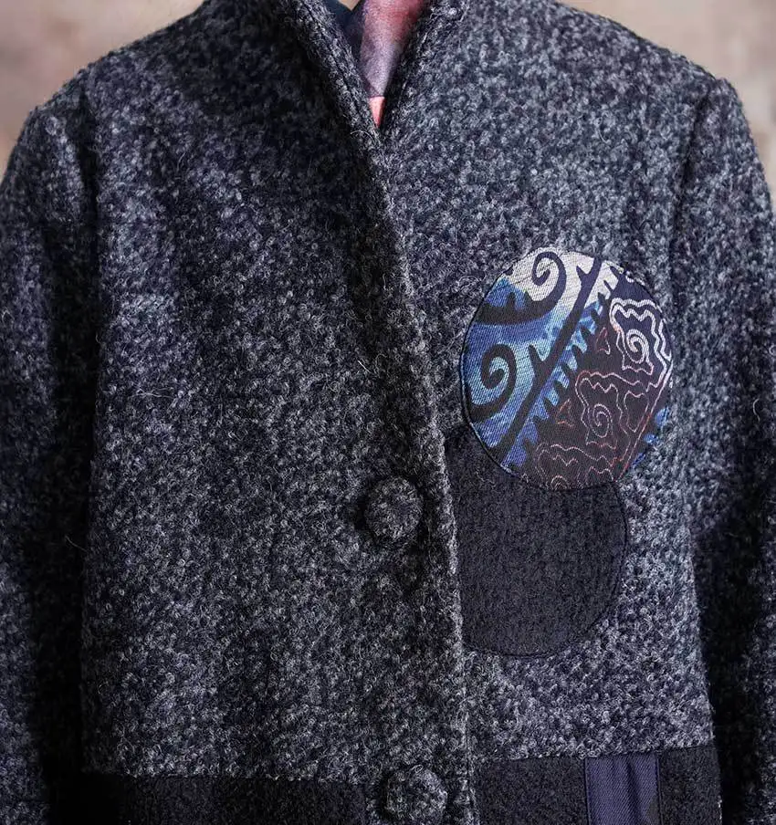 19 зимние новые продукты Стенд воротник шерстяная куртка Slim Fit Печатных суставов петли пряжи ткани для женщин среднего возраста верхняя одежда