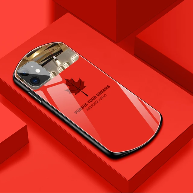 Luxury Cute Oval Maple Leaf Tempered Glass Phone Case For Iphone 13 12 11 Pro Max Xsmax Xr X Se 8 7 6 Plus Mirror Silicone Cover Mobile Phone Cases Covers Aliexpress