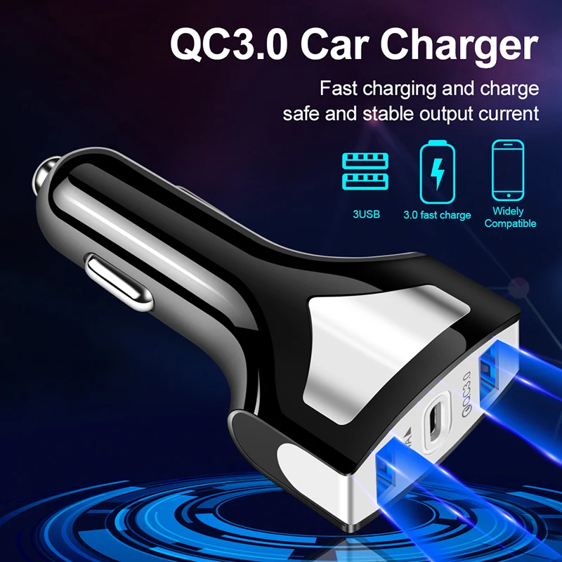 

PD + QC 3.0 Car Phone Quick Charger 2 Port USB & Type-C Fast Charging Stable Safe Output Charge For Mobile Phone iphone Android