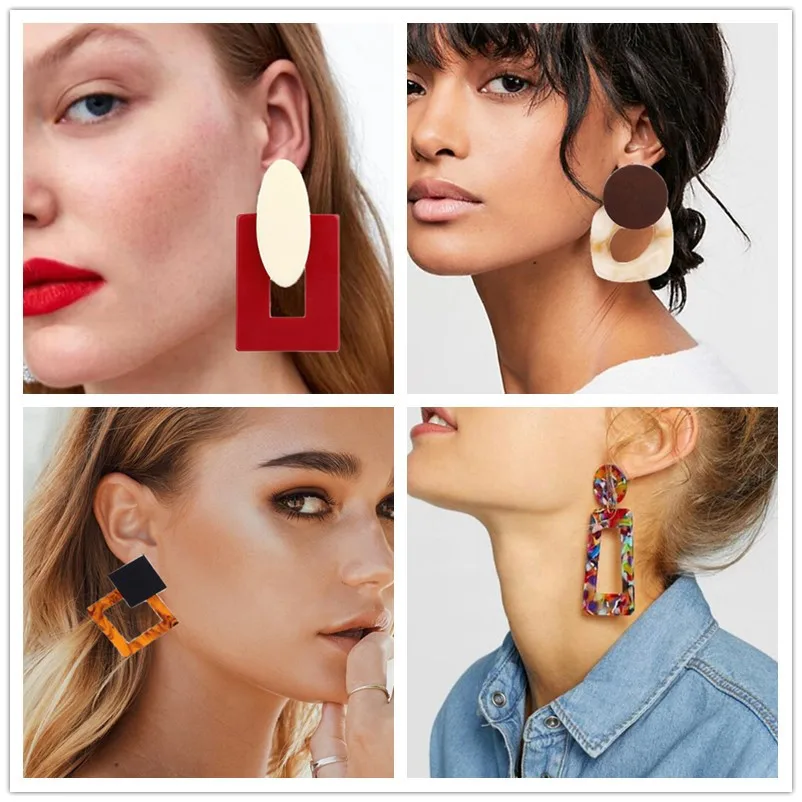 

Acrylic Earrings 2019 Big Statement Earrings for Women Resin Oval Square Geometric Drop Dangle Earrings Bohemia Jewelry Gift