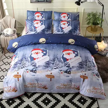 

2/3Pcs Merry Christmas Santa Tree Print Quilt Cover Pillow Case Bedding Set Bed Linen Duvet Cover Bed Sheet Pillowcase