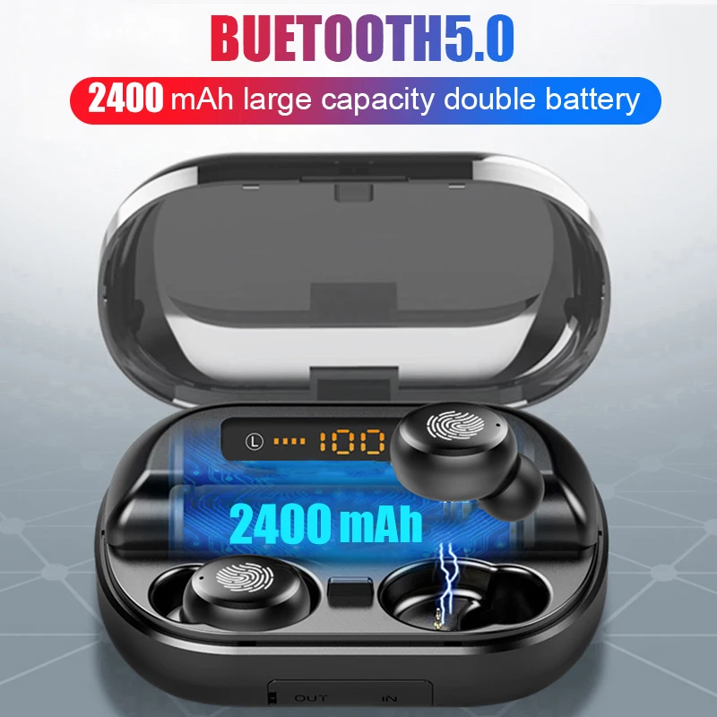 Беспроводные Bluetooth наушники 4000mAh светодиодный дисплей беспроводные Bluetooth V5.0 наушники 9D стерео водонепроницаемые наушники с микрофоном