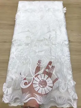 

WHITE New French Sequins Lace Fabric High Quailty Nigerian Embroidered Guipure Tulle Lace African Lace Fabric For Wedding Party