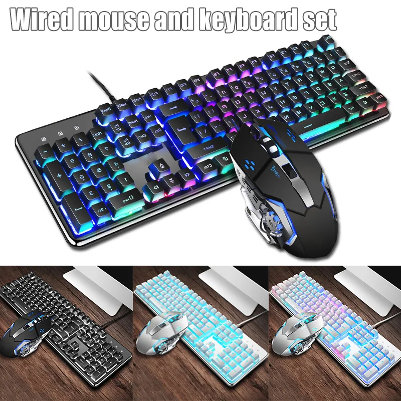 

Mechanical USB Wired Keyboard Mouse Combos Backlit Gaming Keyboard Mice Set with Crystal Panel JHP-Best