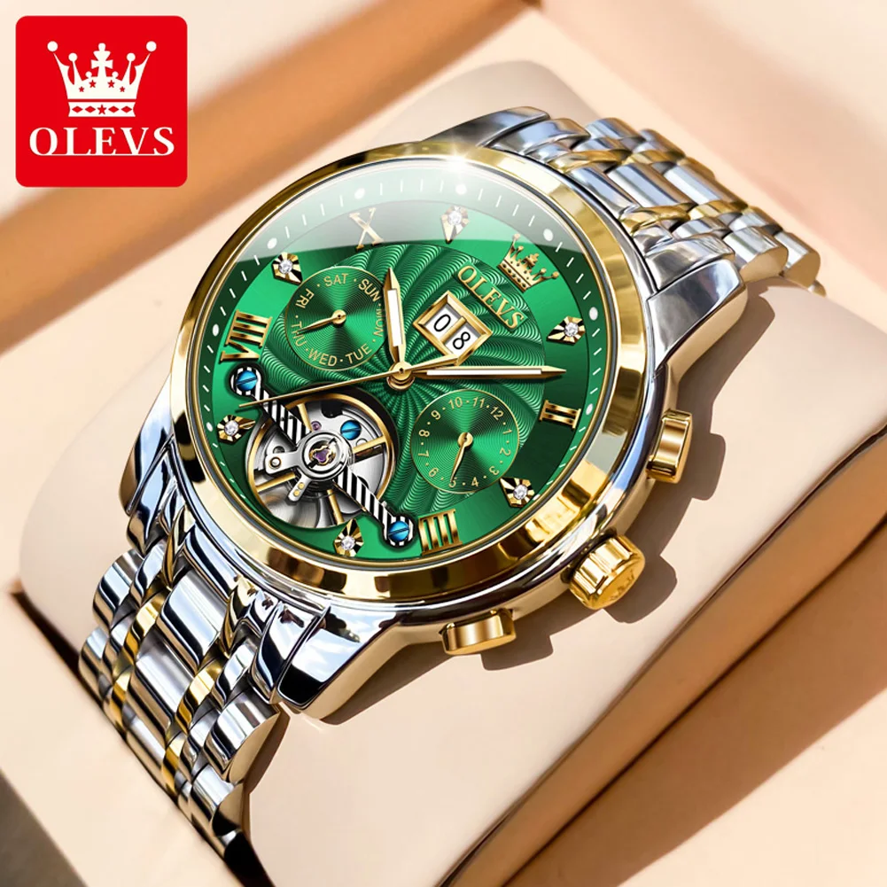 2023 OLEVS New Luxury Men Mechanical Wristwatches Green Water Automatic  Watch Stainless Steel Sports Diving Watch For Men 6650 - AliExpress