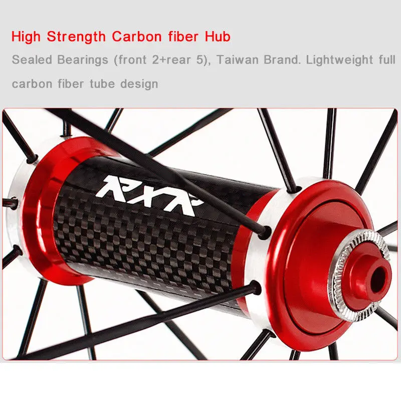 RXR 700C Bike Wheelset Carbon Hub Road Bike Bicycle F&R Wheels Wheelset Clincher Sealed Bearings 7-11 Speed V Brake (7)