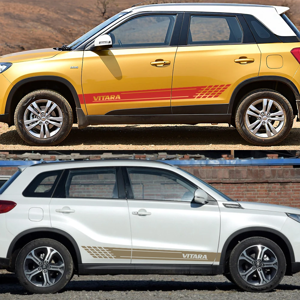 2 шт./компл. автомобиля Длинная сторона юбка наклейки для Suzuki Vitara украшения DIY виниловая пленка Авто спортивный стиль наклейки аксессуары для автомобиля