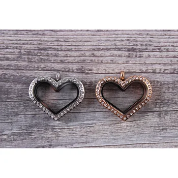 

10pcs Glass Floating Locket Heart Magnetic Stainless Steel Charms Liveing Rhinestone Plain Memory Living Locket Sweet DIY Gift