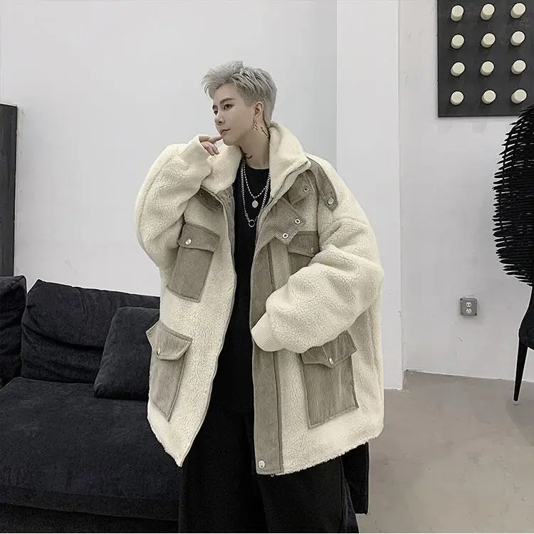 Harajuku толстые теплые косая молния уникальный дизайн мужские замшевые пиджаки пальто с меховой подкладкой зимняя кожаная куртка для мужчин плюс бархат