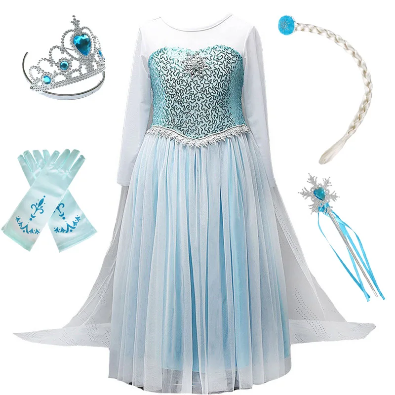 Girl Princess Dress Cosplay Elsa Costume Fancy Dress Kid Halloween Carnival Snow Queen Elza Clothing Party Blue Dress Girls Gift