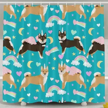 

Shiba Inu Dog Unicorn Shower Curtain Set Bathroom Decor with Hooks