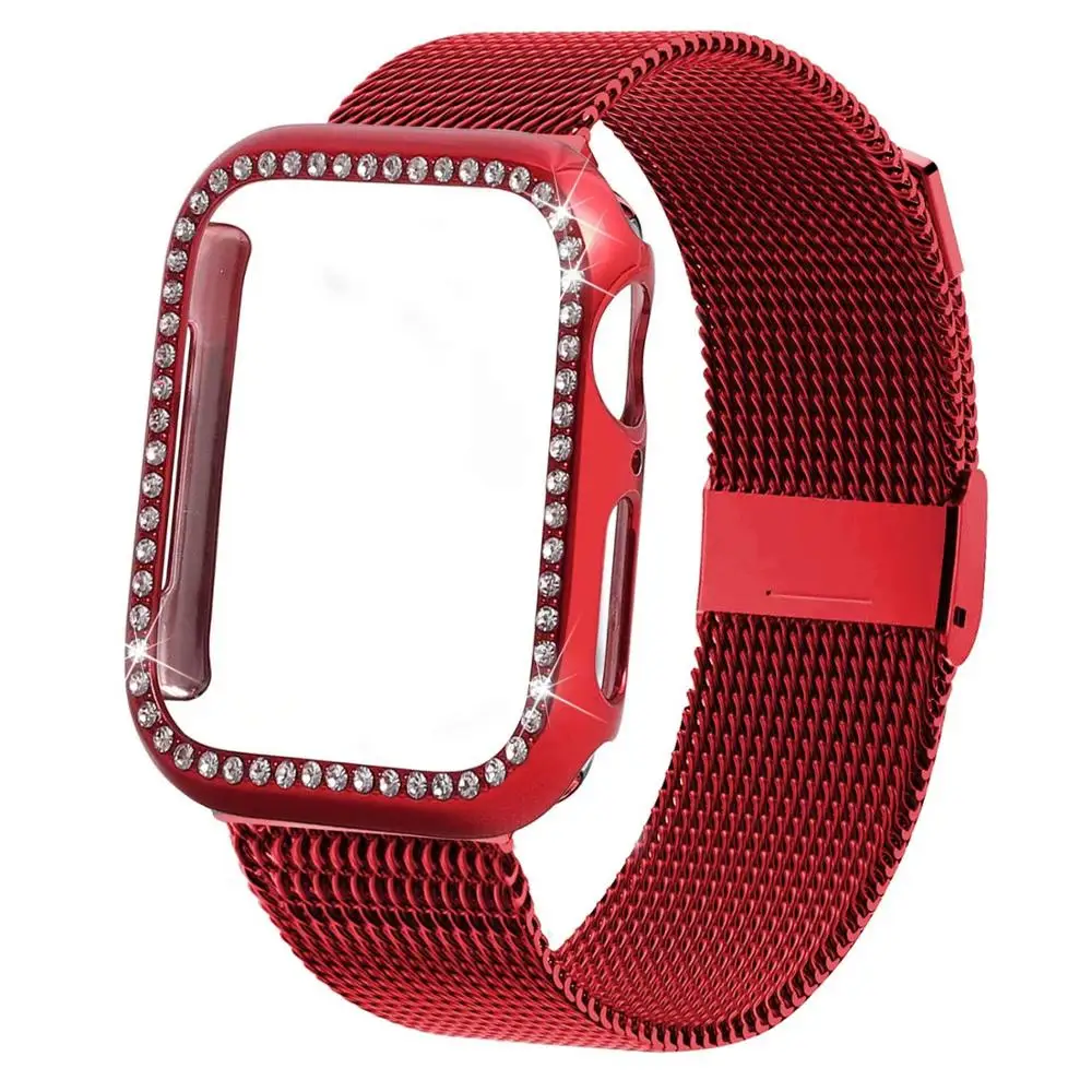 red Миланский Браслет-петля+ чехол для Apple Watch band 44 мм 40 м iWatch band 42 мм 38 мм ремешок из нержавеющей стали для Apple watch 4 5 3 2 1 - Цвет ремешка: red