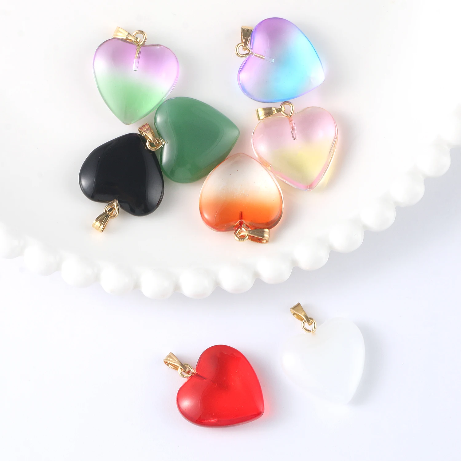 10pc Gradient Czech Lampwork Crystal Glass Heart Beads Charms pendant DIY  Handmade jewelry making Necklaces earrings accessories