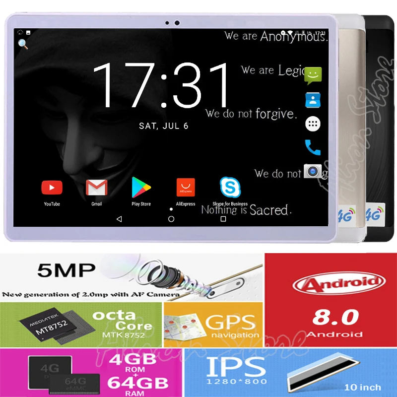 

Tempered Glass 2.5D 10 inch Tablet PC Android 8.0 Octa Core 4GB RAM 64GB ROM 1280*800 IPS 3G 4G LTE Horn Loud Tablet 10 10.1"