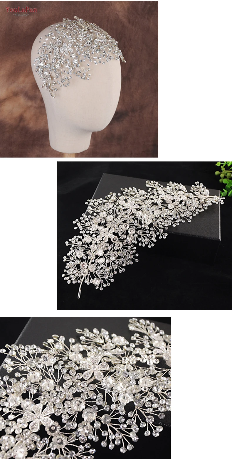 YouLaPan HP240 Роскошный прозрачный кристалл невесты тиара ручной работы сплав цветок Кристалл Головные уборы ювелирные изделия вуалетки для свадеб