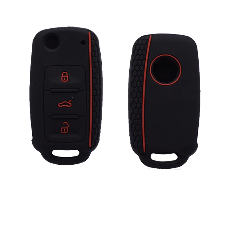 Cocolockey автомобильный брелок для VW Bora Polo Passat golf для Skoda роскошный Октавия Рапид 3 кнопки силиконовый для ключа автомобиля оболочки - Название цвета: Black red