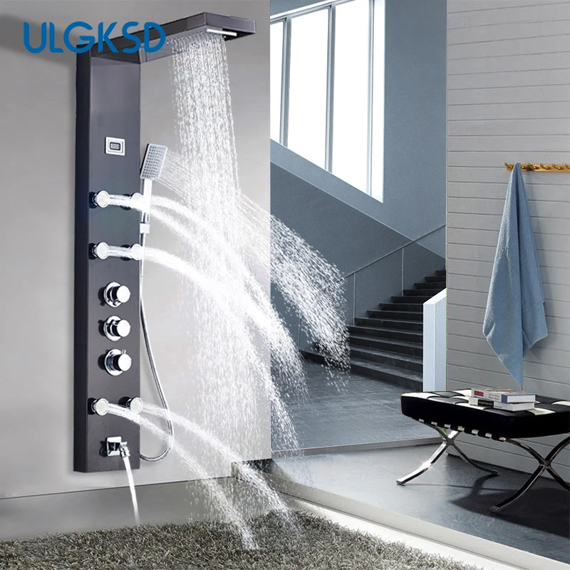 Thermostat Shower Shower Panel Rainfall Waterfall Shower Head Massage Jets