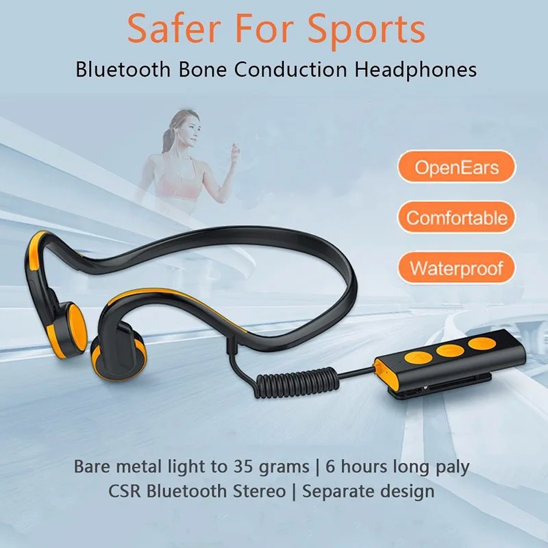

Bluetooth Collar Clip Ear Bone Conduction Stereo Headphone with Mic for Phone ING-SHIPPING