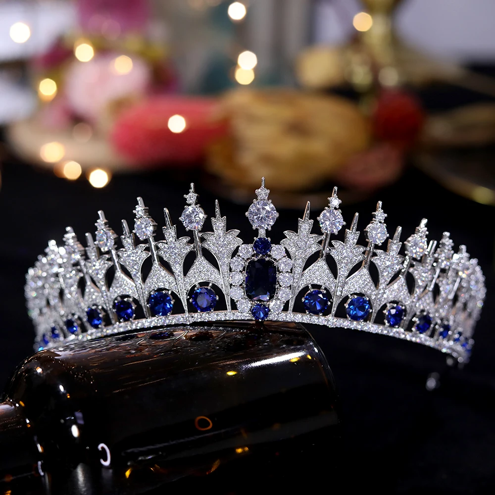 Unique style blue zirconia crown European bridal crown wedding hair ornament headdress crown and Tiaras wedding accessories