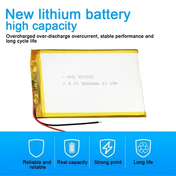 

357095 3000mAh Lithium Polymer Rechargeable Battery 3.7V Li-Po Li-ion Battery For MP3 MP4 Toy Speaker Tachograph POS GPS