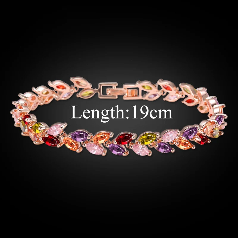 Colorful eye leaf shape stone metal copper bracelet (6)