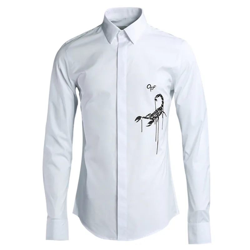 white Роскошная черная рубашка с вышивкой Для мужчин свадебные Chemise Homme Фирменная Новинка Slim Fit Повседневное Мужская одежда, рубашки, деловая, общественная рубашка - Цвет: white
