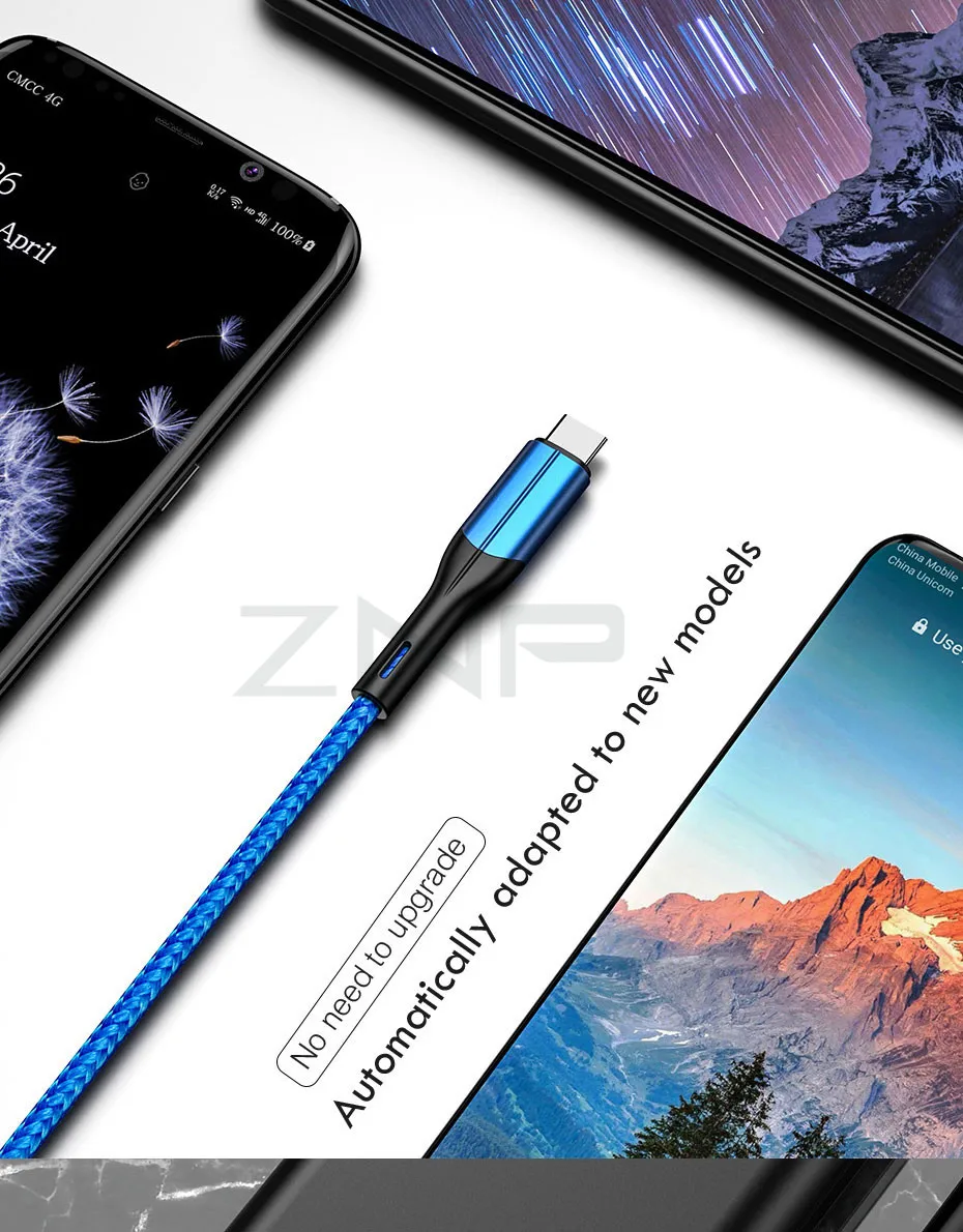 ZNP usb type-C кабель для huawei P30 P20 Honor 20 10 3A Быстрая зарядка мобильного телефона USB C кабель для samsung S10 S9 S8 type-C кабель