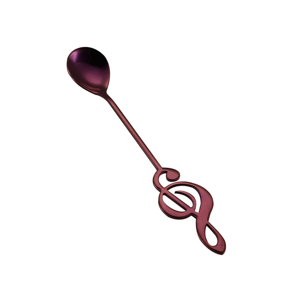 Purple Ложка из нержавеющей стали кофейная форма музыкальная тема чайная ложка для перемешивания маленькая ложка для мороженого и десертов Креативные аксессуары для мелкой посуды - Цвет: Purple
