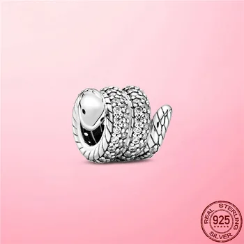 

Silver Snake Charm 925 Sterling Silver Sparkling Wrapped Snake Charm fit Bracelet CZ Zircon Original Silver 925 jewelry Making