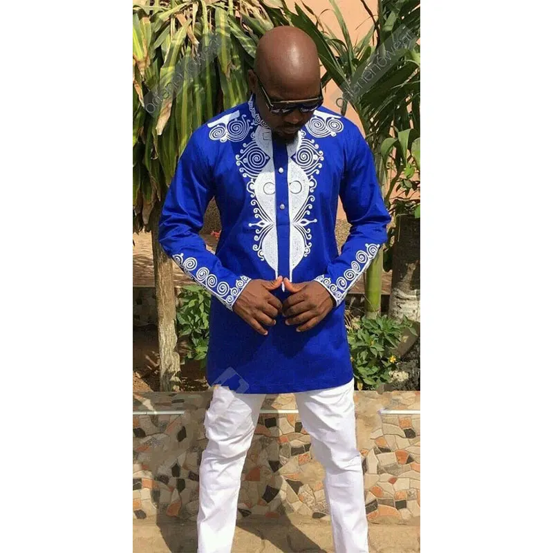 

Mens Mandarin Collar African Dress Shirt 2019 Brand Long Sleeve African Clothes Slim Fit African Dashiki Print Camisa Masculina