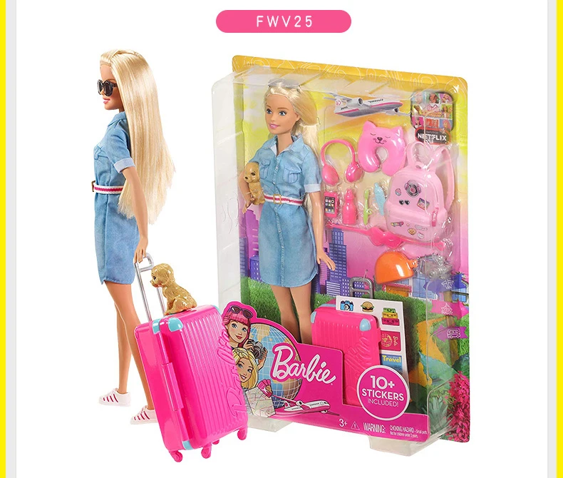barbie travel doll & puppy playset