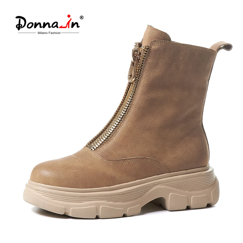Женские ботинки на платформе Donna in черные до середины икры из телячьей кожи с