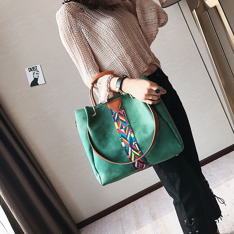 

2019 Autumn And Winter European And American Minimalist Ribbon Bucket Type Picture WOMEN'S Bag Portable Shoulder Bag Two-Piece S