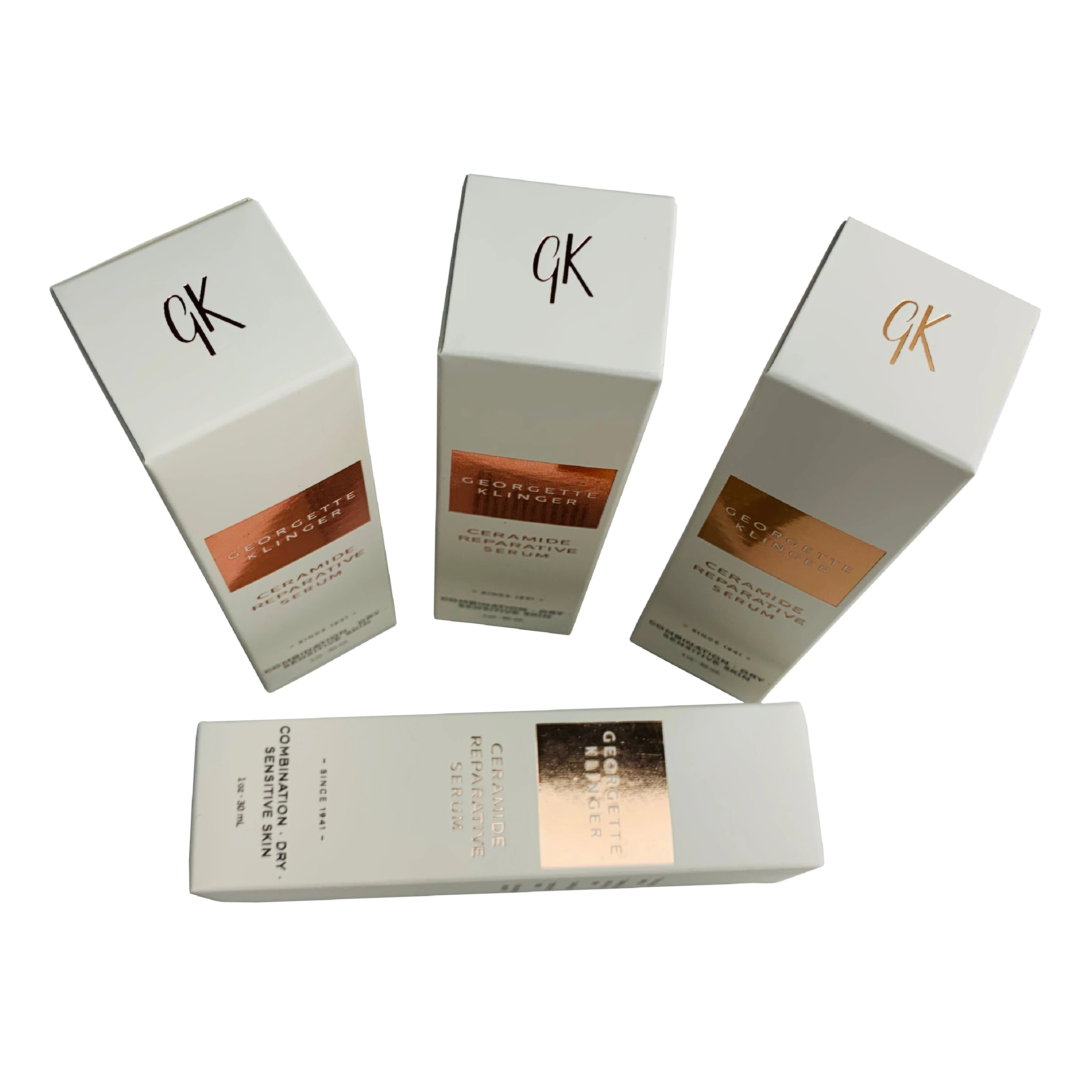 Custom 30ml essense bottle makeup serum bottles white cardboard packaging box with gold foil stamping logo 4