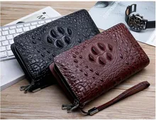 Free Shipping New Arrival Men Fashion Alligator Pattern Leather Wallet Business Clutch Long Purse Double Zipper Wallets Card Bag