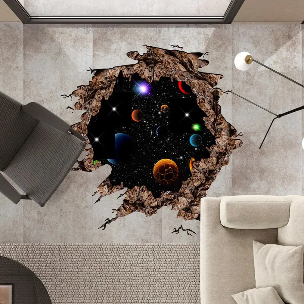 

3D Cosmic Space planet Broken wall stickers for kids rooms bedroom nursery home decoration decals murals Break the wall sticker