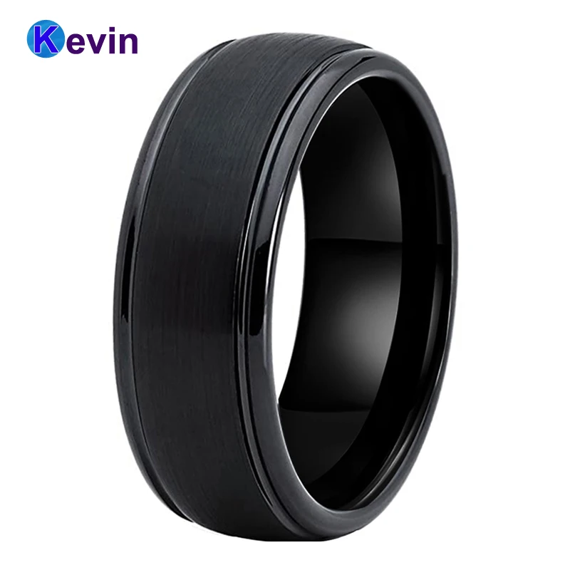 Black Wedding Band Tungsten Ring For Men Women Width 8MM With Polished CENTER Brushed Finish | Украшения и аксессуары